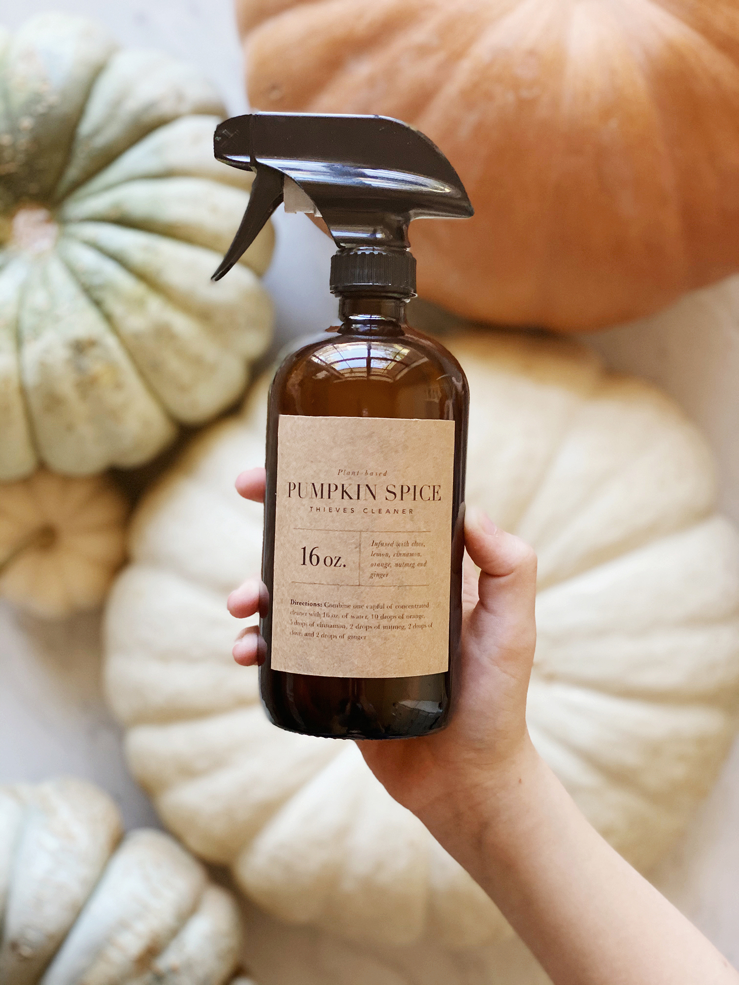 How to make pumpkin spice Thieves household cleaner. We love this cleaner and the changes it has brought to our home. And when September hits, I love transforming it into a pumpkin spice scented wonder. Catch the recipe and how-to over on KaraLayne.com! #ThievesCLeaner #YoungLiving #NonToxicCleaner #NonToxicHouseholdCleaner #PlantBasedCleaner #CleanLiving #NonToxicHome #DitchingAndSwitching #EssentialOils