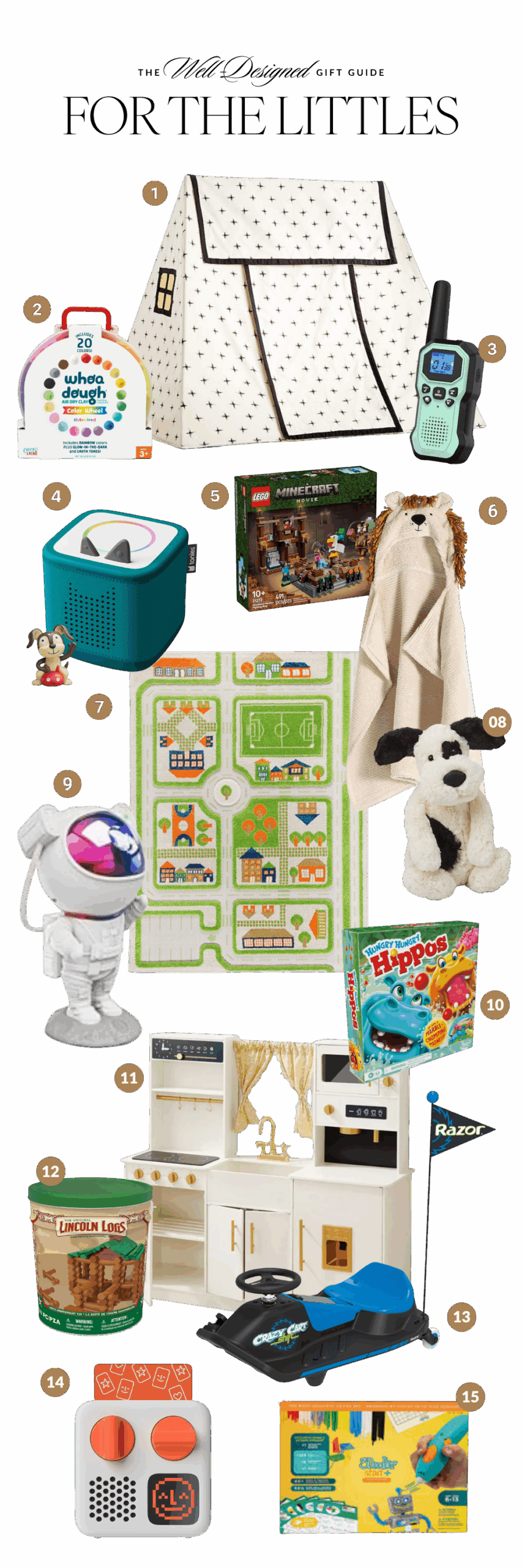 A curated 2025 holiday gift guide for the littles featuring imaginative toys, screen-free storytelling devices, cozy essentials, board games, creative kits, and timeless pieces that encourage play. Perfect gifts for young kids and you can find them all on KaraLayne.com!
